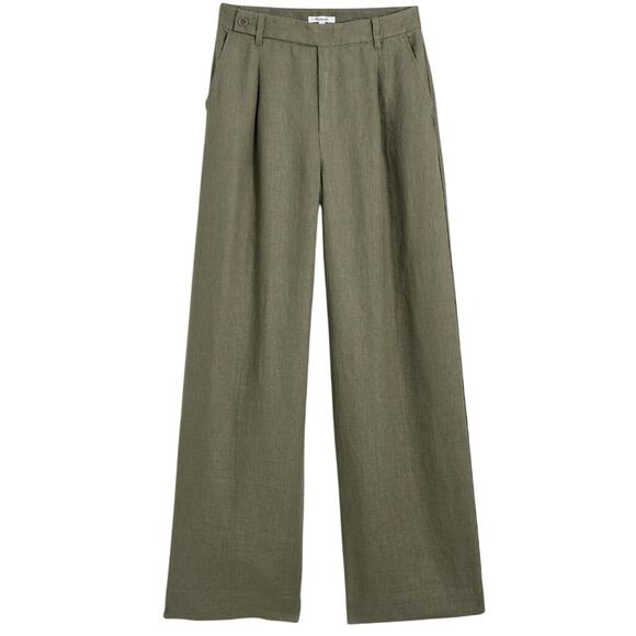 Madewell Harlow Wide-Leg Pants 100% Linen Olive Women's Size 8 - Picture 1 of 7